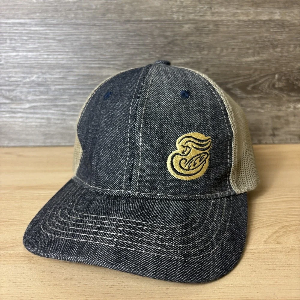 Panera Hat Cap Strap Back Blue Denim Mesh Trucker Embroidered Patch Adjustable